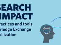 Two gray head silhouettes with swirly lines and arrows in them. And the words: Research to Impact: Skills, practices and tools for Knowledge Exchange and Mobilization 