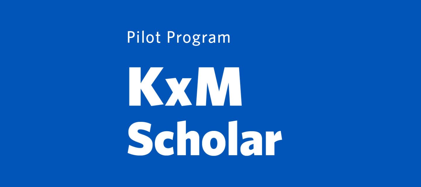 text on blue background: Pilot Program Knowledge Exchange & Mobilization Scholar 