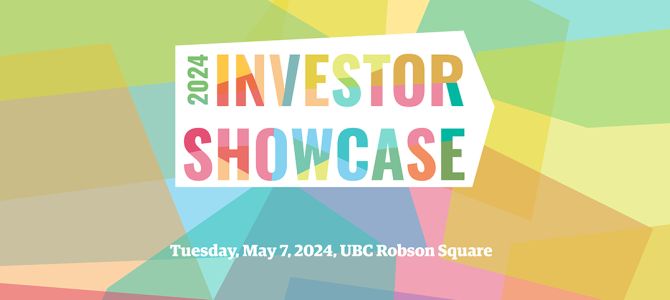 A multicoloured collage of pastel polygons, with the words "Investor Showcase" in a semi-transparent white block